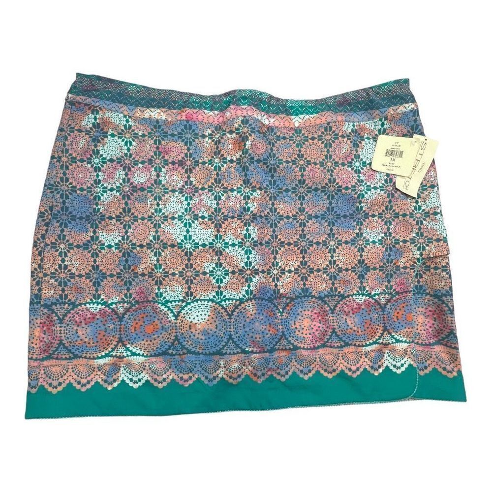 EP Pro Women's Aqua Crush Crochet Print Golf Skort Skirt Multi-Color Size 1X NWT